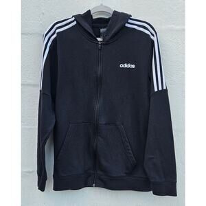Adidas Hoodie Mens Large Black White 3 Stripe Full Zip Fleece Logo Track Jacket